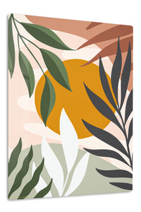 Ochre Sun Tropical Leaves premium metal wall art – front view