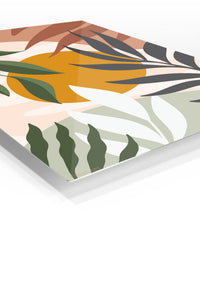 Ochre Sun Tropical Leaves premium metal wall art – angled view