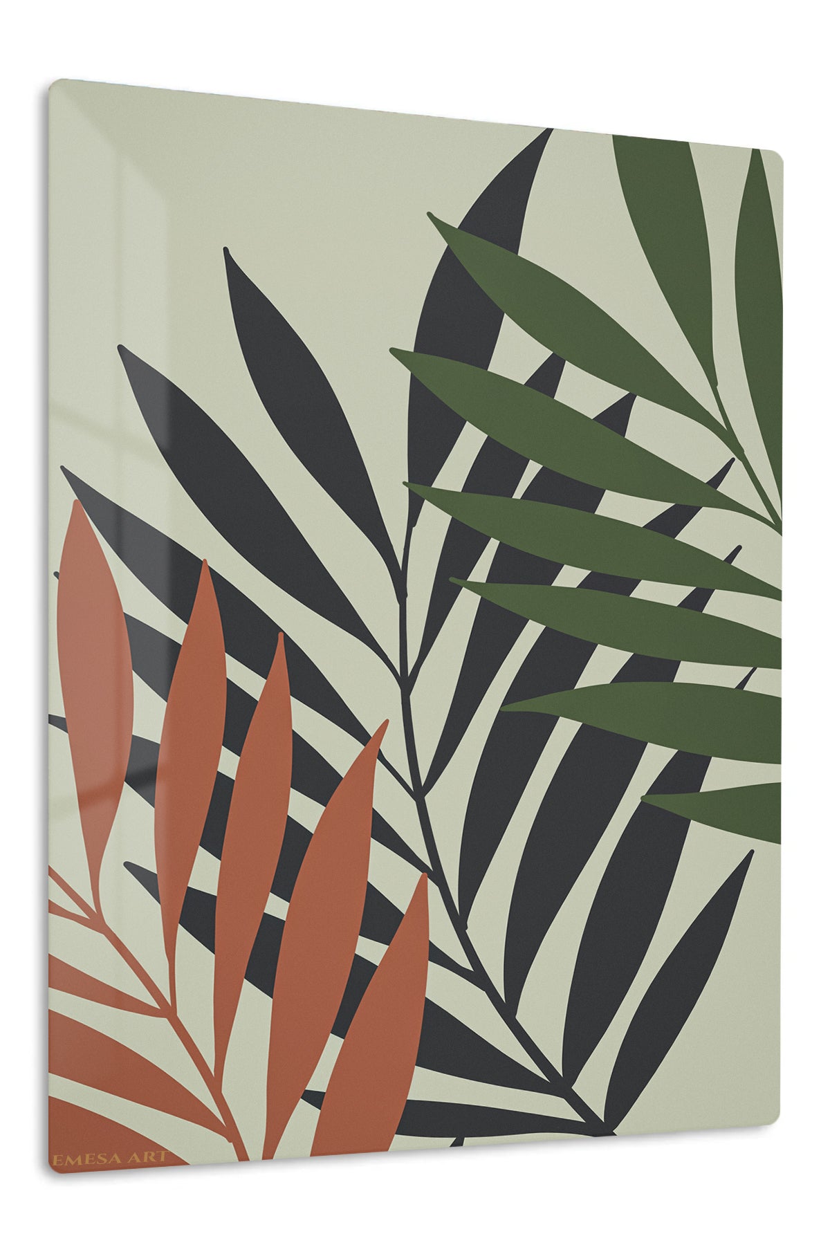 Earthy Tropical Leaf Silhouettes premium metal wall art – front view