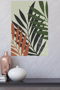Earthy Tropical Leaf Silhouettes metal wall art displayed in a modern interior