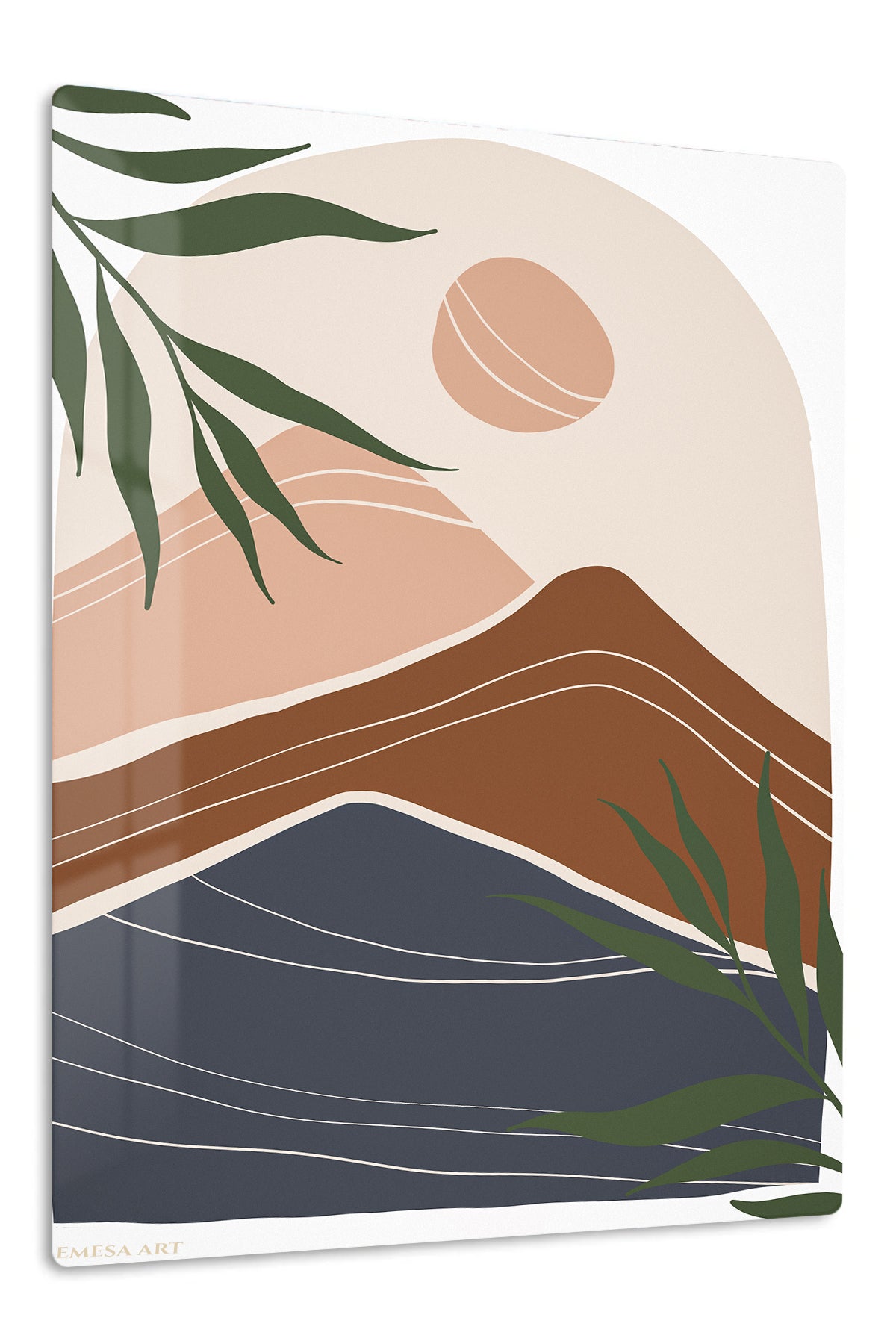 Earthy Mountain Sunscape premium metal wall art – front view