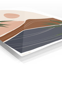 Earthy Mountain Sunscape premium metal wall art – angled view