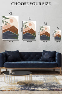 EMESA metal wall art size comparison guide for Earthy Mountain Sunscape