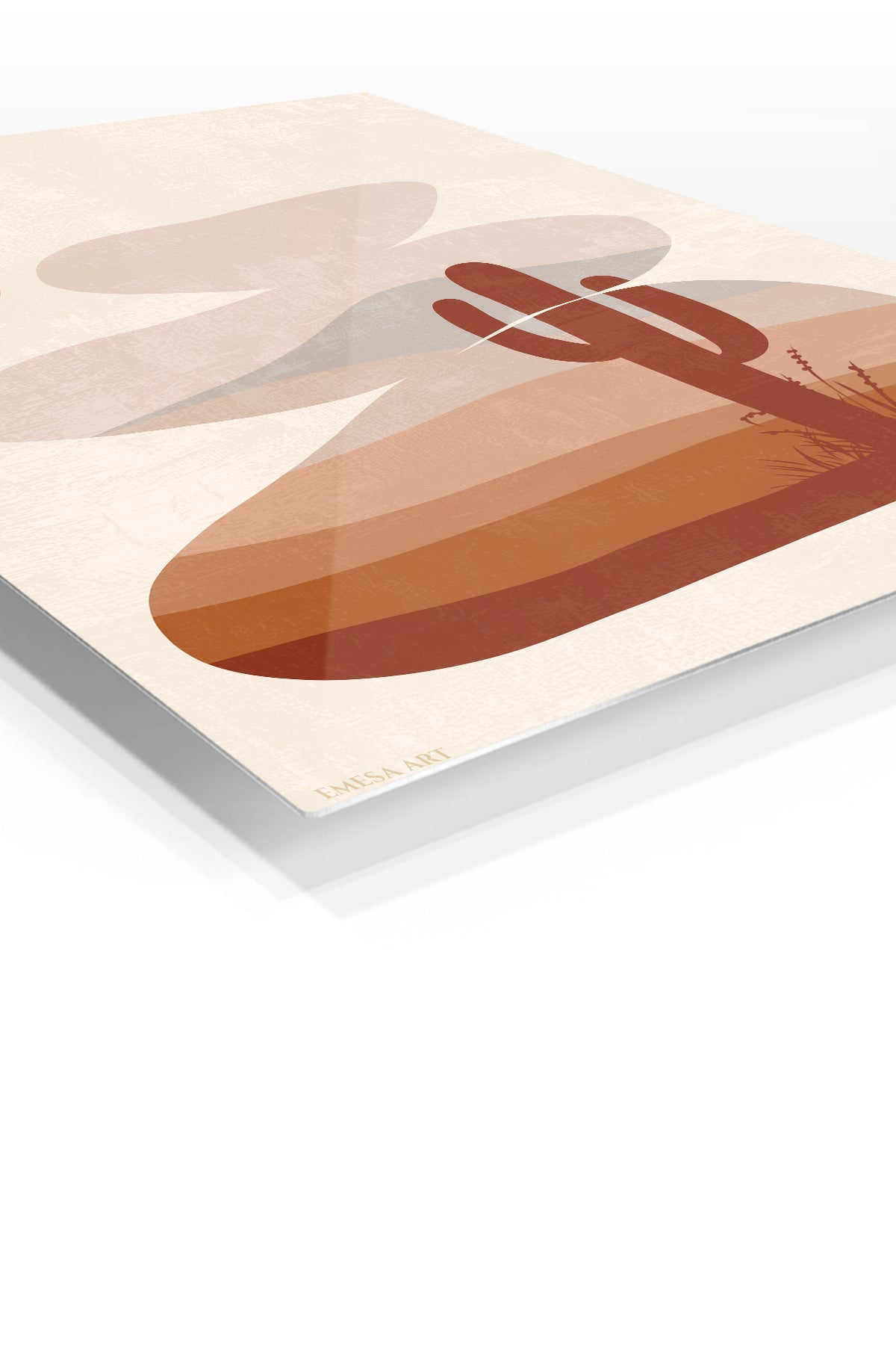 Terracotta Desert Cactus premium metal wall art – angled view