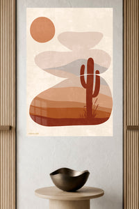 Terracotta Desert Cactus metal wall art displayed in a modern interior
