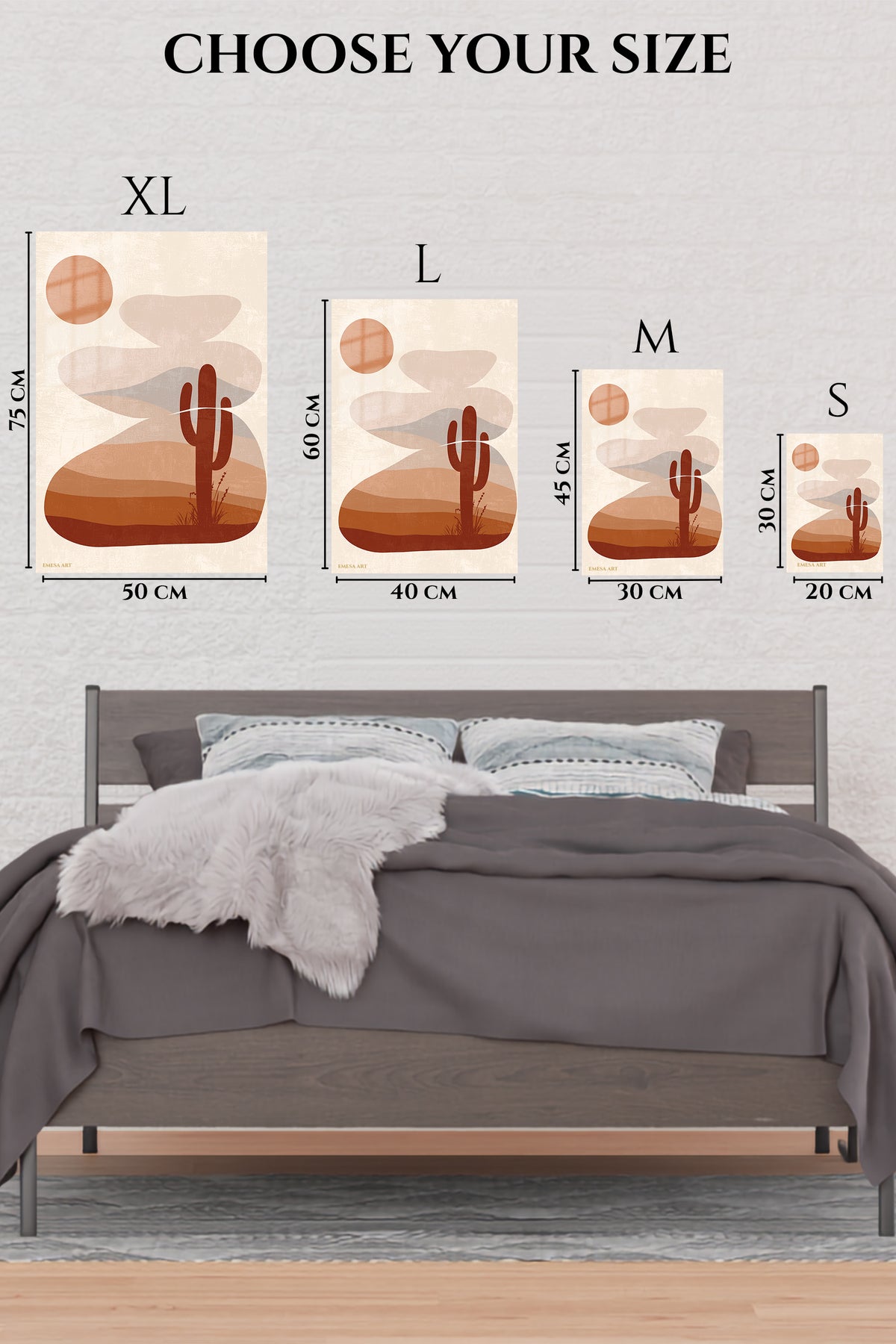EMESA metal wall art size comparison guide for Terracotta Desert Cactus