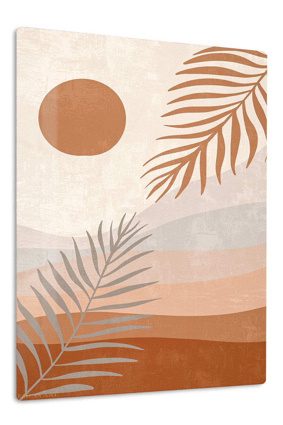 Terracotta Sun and Palm Fronds premium metal wall art – front view