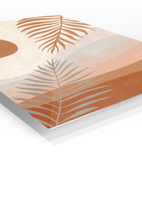 Terracotta Sun and Palm Fronds premium metal wall art – angled view