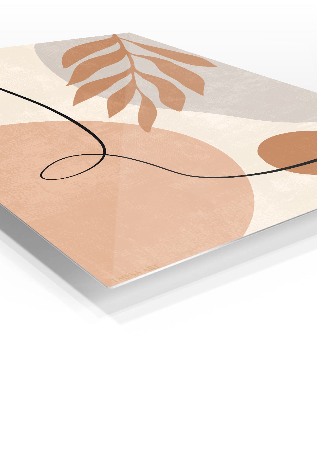 Terracotta Leaf Line Abstract premium metal wall art – angled view