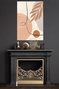 Terracotta Leaf Line Abstract metal wall art displayed in a modern interior