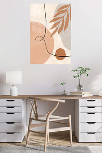 Terracotta Leaf Line Abstract metal wall art displayed in a contemporary living space