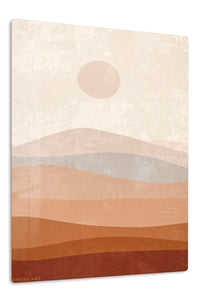 Terracotta Sun Over Layered Hills premium metal wall art – front view