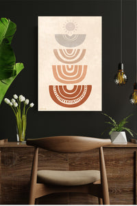 Earthy Sun Arc Composition metal wall art displayed in a modern interior