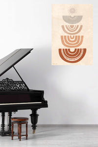 Earthy Sun Arc Composition metal wall art displayed in a contemporary living space