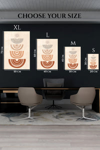 EMESA metal wall art size comparison guide for Earthy Sun Arc Composition