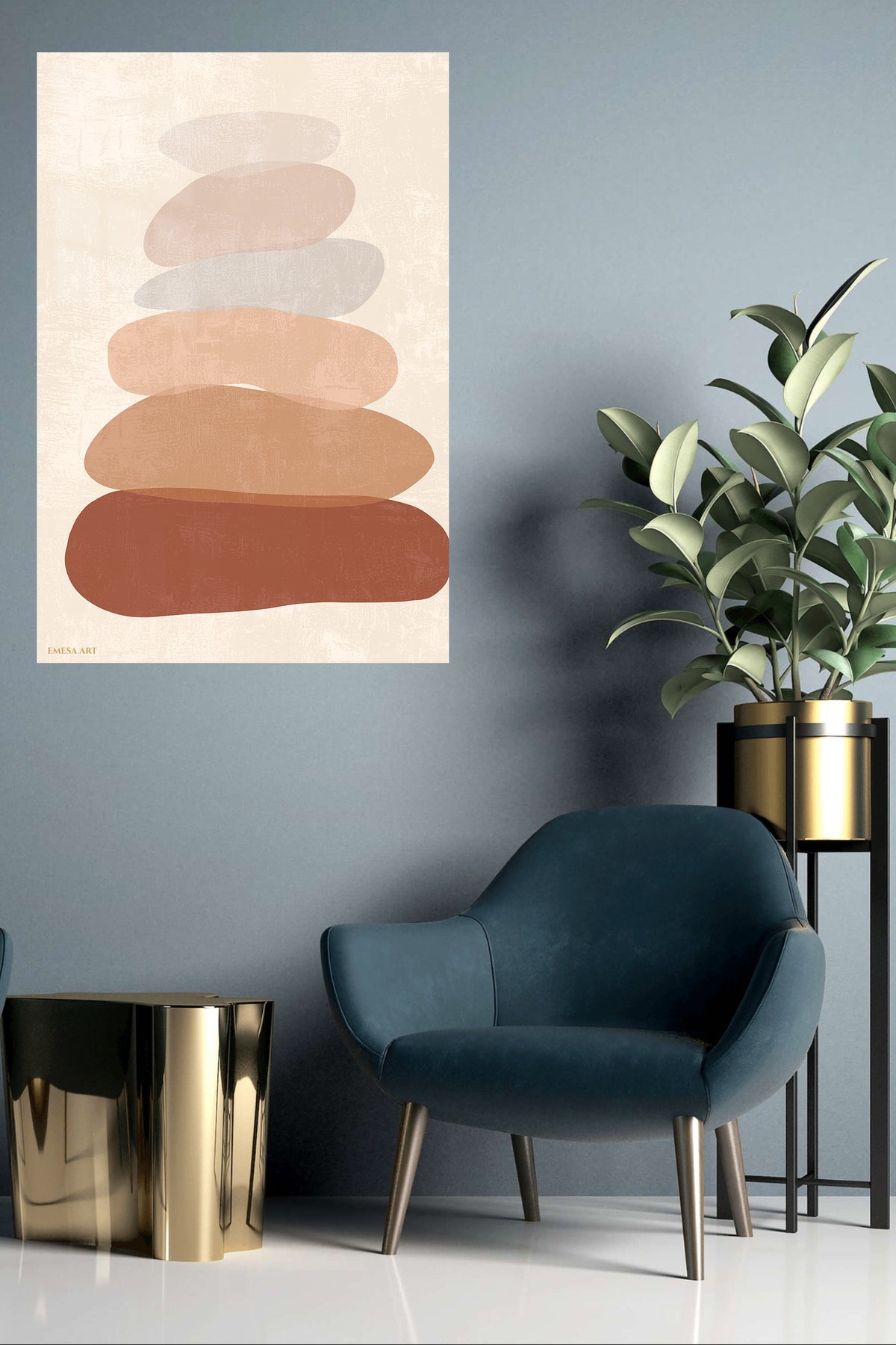 Earth Tone Stone Stack metal wall art displayed in a contemporary living space