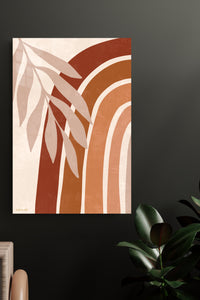 Terracotta Palm Arches metal wall art displayed in a modern interior