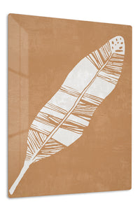 White Feather on Terracotta premium metal wall art – front view