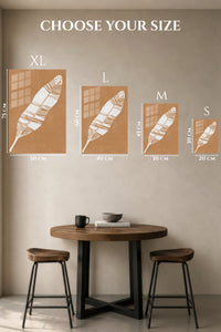 EMESA metal wall art size comparison guide for White Feather on Terracotta