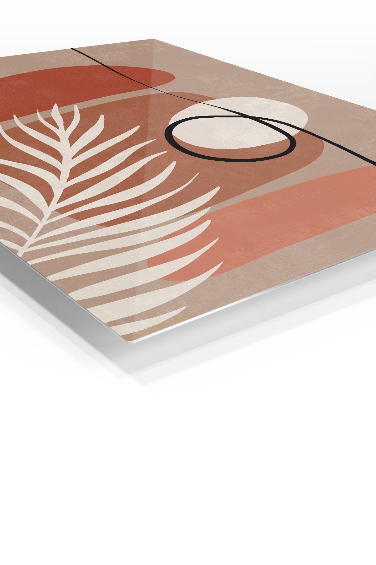 Terracotta Palm Abstraction premium metal wall art – angled view