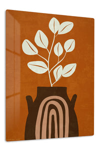 Terracotta Vase Leaf Silhouette premium metal wall art – front view