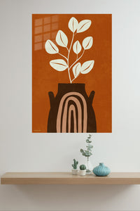 Terracotta Vase Leaf Silhouette metal wall art displayed in a modern interior