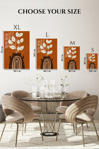 EMESA metal wall art size comparison guide for Terracotta Vase Leaf Silhouette