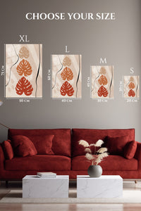 EMESA metal wall art size comparison guide for Terracotta Monstera Silhouettes