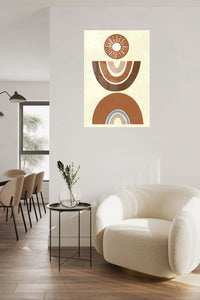 Earthy Sun and Rainbow Arches metal wall art displayed in a contemporary living space