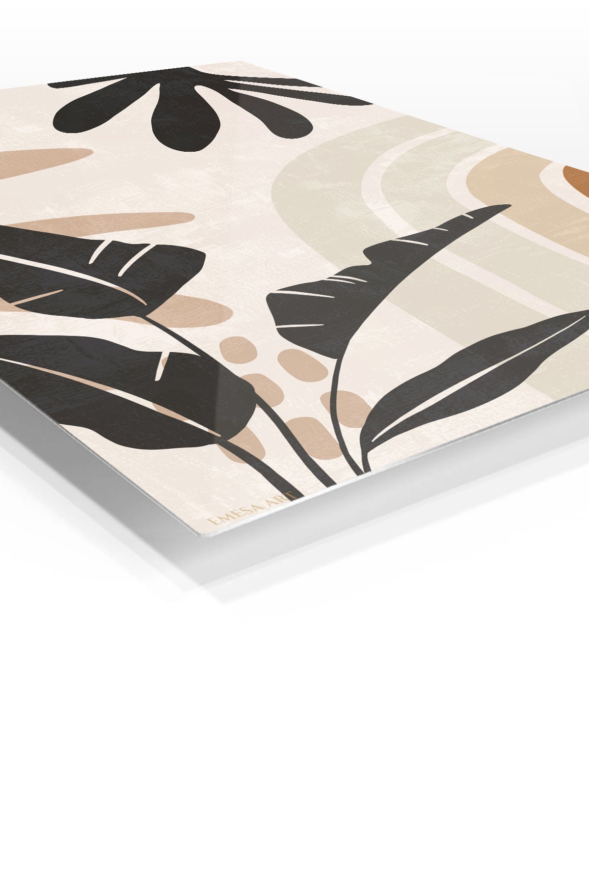 Earthy Tropical Leaf Arches premium metal wall art – angled view
