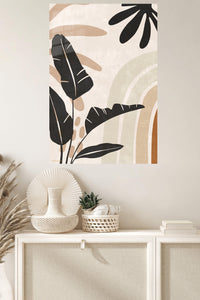 Earthy Tropical Leaf Arches metal wall art displayed in a modern interior
