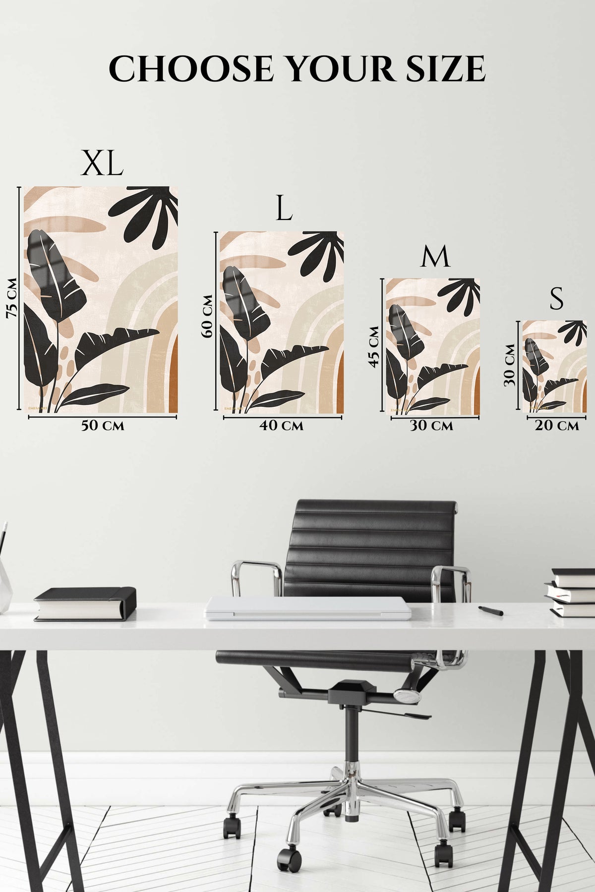 EMESA metal wall art size comparison guide for Earthy Tropical Leaf Arches