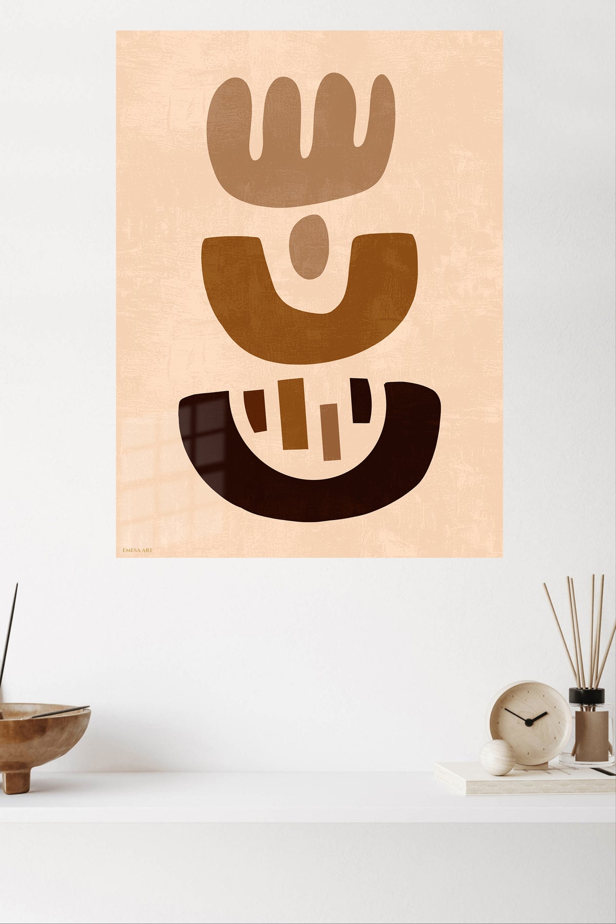 Earthy Abstract Totems metal wall art displayed in a modern interior