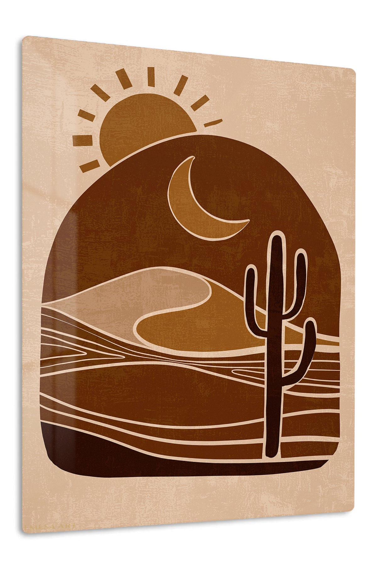 Desert Sun and Cactus premium metal wall art – front view