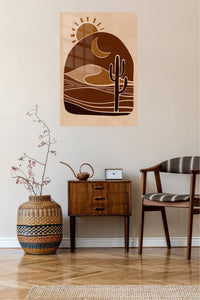 Desert Sun and Cactus metal wall art displayed in a contemporary living space