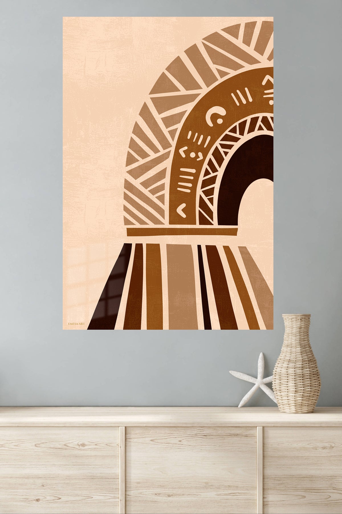 Earthtone Geometric Archway metal wall art displayed in a modern interior
