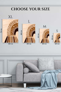 EMESA metal wall art size comparison guide for Earthtone Geometric Archway