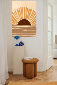 Ochre Sunrise Waves metal wall art displayed in a contemporary living space