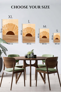 EMESA metal wall art size comparison guide for Ochre Sunrise Waves