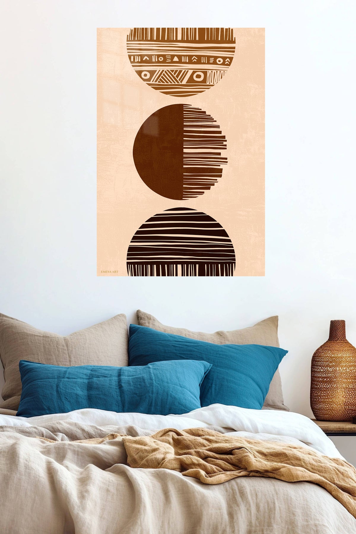 Earthy Geometric Vessel Trio metal wall art displayed in a contemporary living space