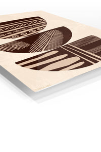 Earthy Patterned Bowl Trio premium metal wall art – angled view