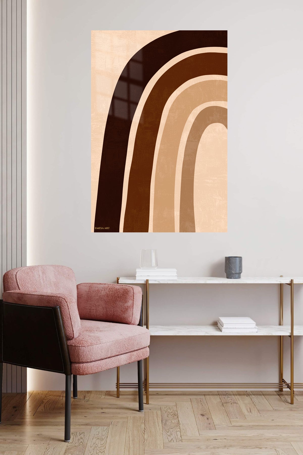 Earth Tone Archways metal wall art displayed in a contemporary living space