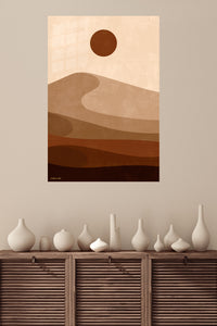 Earth Tone Desert Sun metal wall art displayed in a modern interior