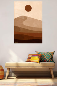 Earth Tone Desert Sun metal wall art displayed in a contemporary living space