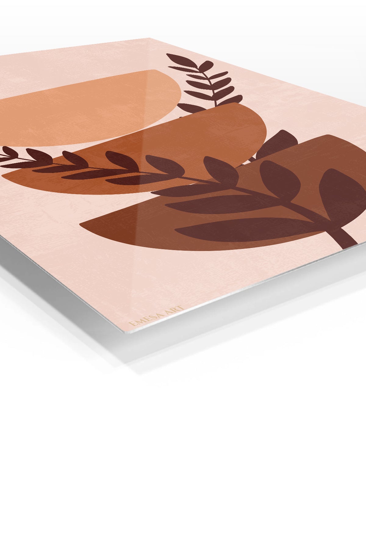 Terracotta Botanical Balance premium metal wall art – angled view