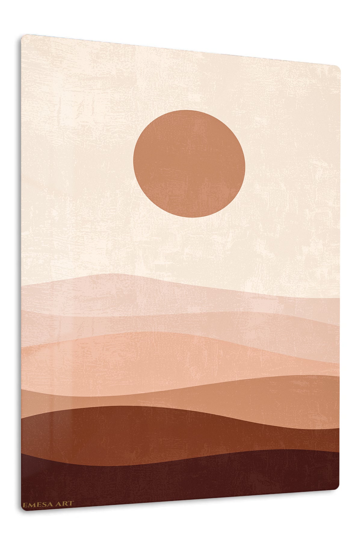 Terracotta Sun Over Layered Dunes premium metal wall art – front view