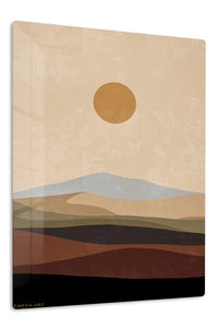 Ochre Sun Over Layered Hills premium metal wall art – front view