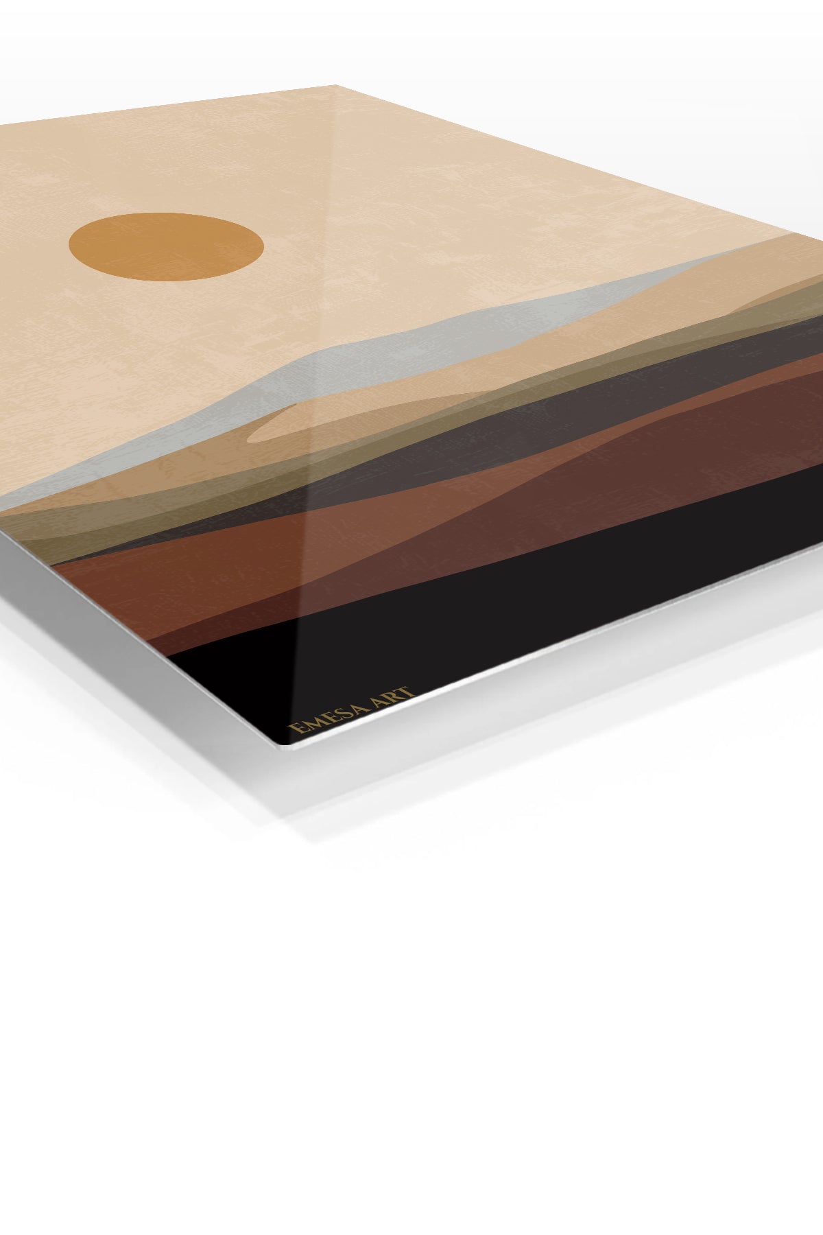 Ochre Sun Over Layered Hills premium metal wall art – angled view