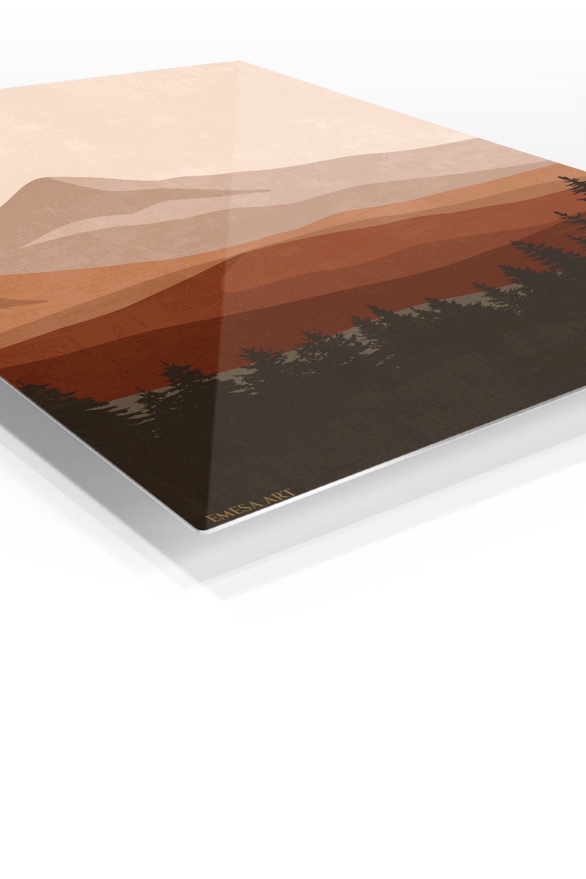 Earthtone Mountain Layers premium metal wall art – angled view