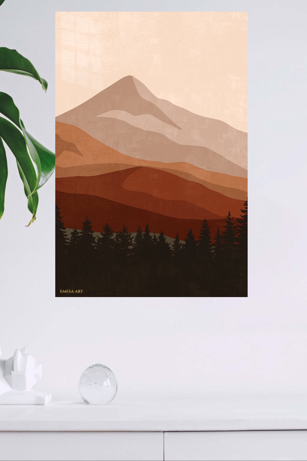 Earthtone Mountain Layers metal wall art displayed in a modern interior